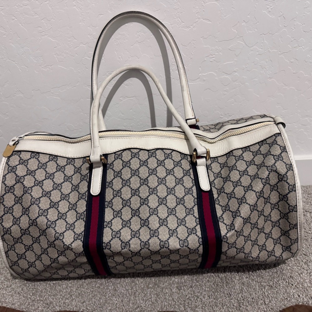 Gucci vintage GG SUPREME CANVAS Web White Boston Bag - Picture 3 of 9